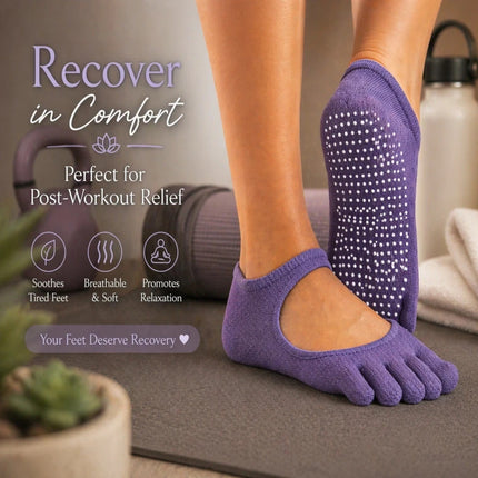 Toe Yoga Socks Purple Balance Pilates & Barre Workout Adults Non Slip Grip Socks