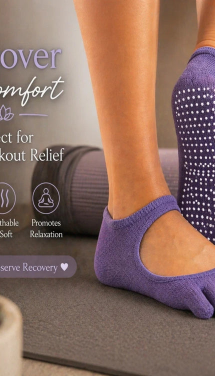 Toe Yoga Socks Purple Balance Pilates & Barre Workout Adults Non Slip Grip Socks