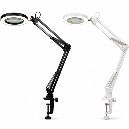 3X Magnifying Desk Lamp LED Light Dimmable 3 Light Colour Step Dimming Swing Arm