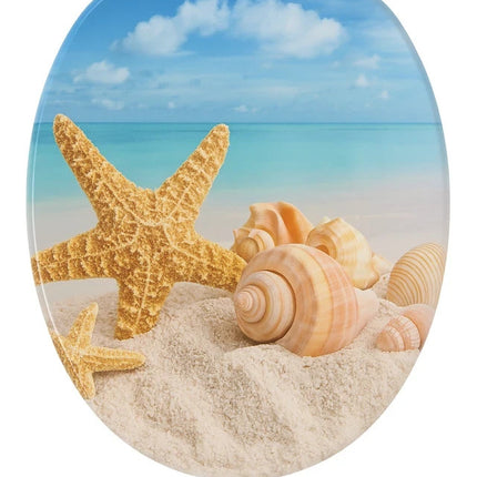 18” Universal Bathroom Toilet Seat – Beach & Seashell Design Easy Fit WC Seat