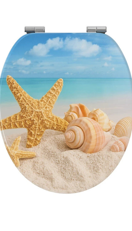 18” Universal Bathroom Toilet Seat – Beach & Seashell Design Easy Fit WC Seat