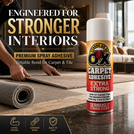 Adhesive Glue Spray Heavy Duty Strong OX Foam For Carpet Tile Fabric Vinyl 500ML