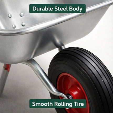 Wheelbarrow Home Garden Cart Galvanised Metal with Pneumatic Tyre Silver 130kg
