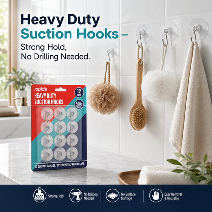 Suction Wall Hooks 12-Pack Clear Heavy Duty Holders