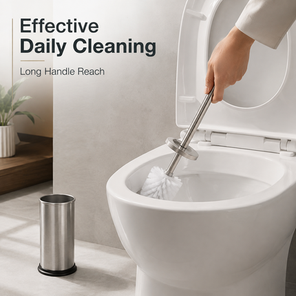Toilet Brush Holder Set 42.5cm Stainless Steel Bathroom WC Dense Cleaning Brush