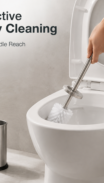 Toilet Brush Holder Set 42.5cm Stainless Steel Bathroom WC Dense Cleaning Brush