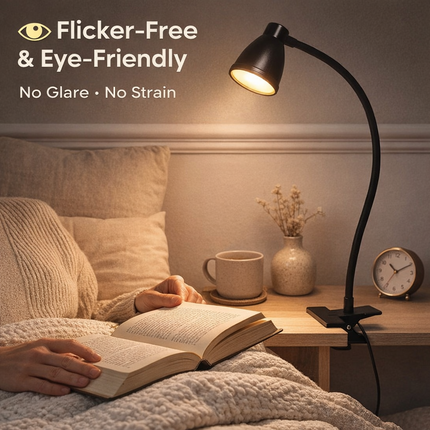 LED Desk Lamp Clip-On 3W Flexible Reading Light Eye Care 10-Level Brightness