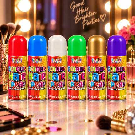 Temporary Hair Colour Spray 200ml Washable Glitter & Classic Dress Party Colours