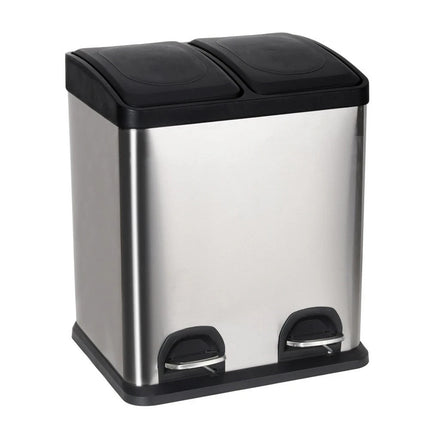 Dual Compartment Recycling Pedal Bin 2x15L Stainless Steel Kitchen Waste Bin