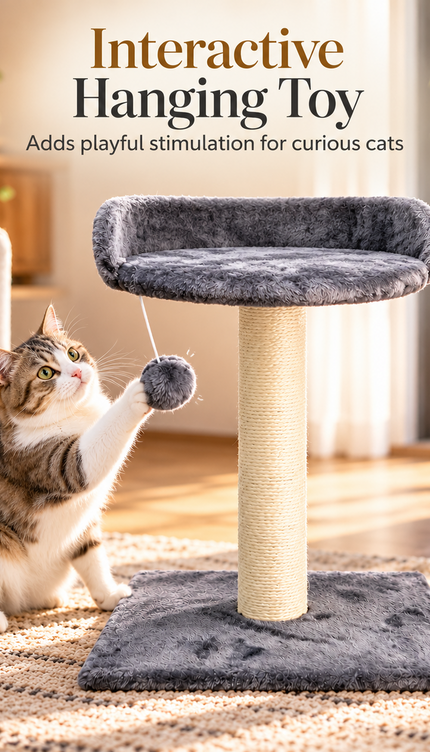 Compact Cat Tree 41cm Sisal Scratching Post Soft Plush Bed Hanging Ball Toy