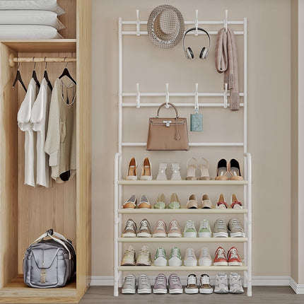 Coat Shoe Rack 5 Tier Entryway Storage Organizer Bench White
