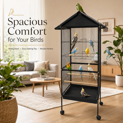 Large Bird Cage With Stand Metal Parrots Macaw Cockatiel Budgie Canary Enclosure