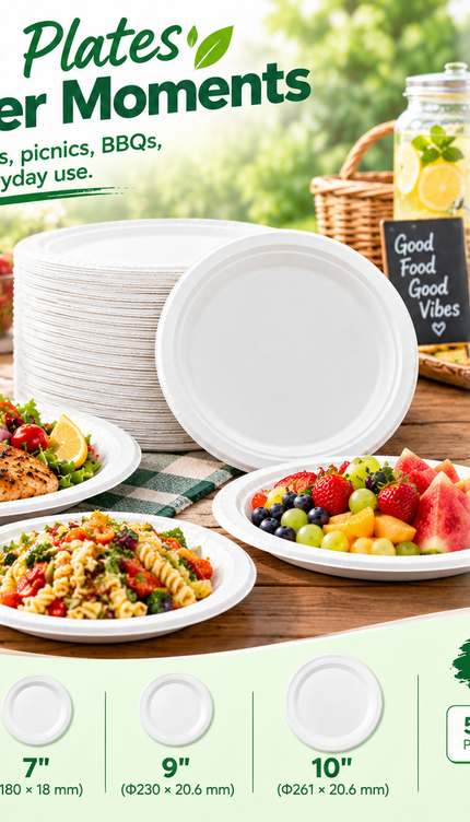 Disposable Paper Plates White Biodegradable Sugarcane Plates Party BBQ Picnic