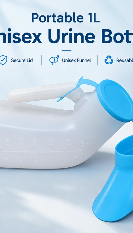 Unisex Urinal Bottle 1L Men & Women Spill-Proof Funnel Portable Bedside Travel