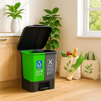 16L 20L 40L Recycling Pedal Bin Double Compartment Kitchen Waste Dustbin