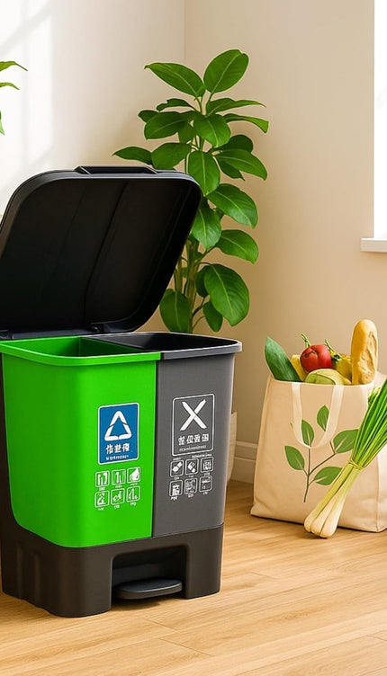 16L Recycling Pedal Bin Double Compartment Kitchen Waste Dustbin