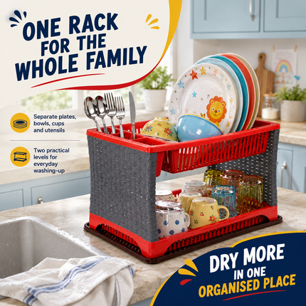 Dish Drainer Rack With Drip Tray 2 Tier Sink Drying Plate Bowl Cutlery Holder