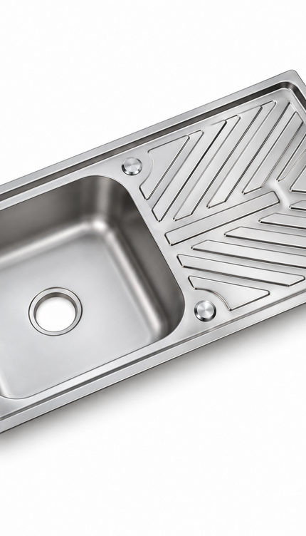 Single Bowl Kitchen Sink 100x50cm with Drainer Board & Waste Kit Stainless Steel