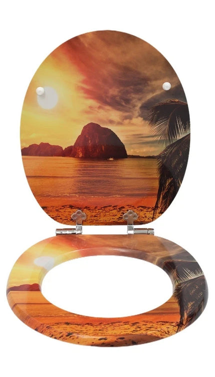 18'' Universal Wooden Toilet Seat Easy Fit Bathroom WC Seat with Fittings