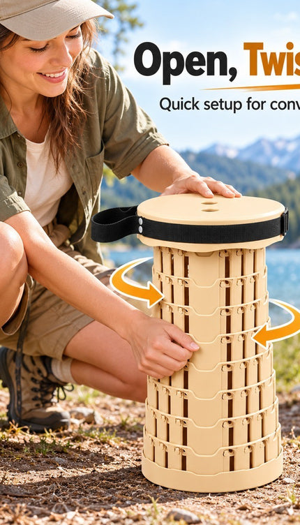 Retractable Folding Stool 45cm Portable Telescopic Seat 250KG Camping Fishing