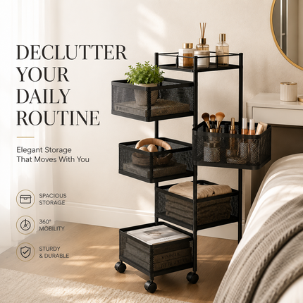 Storage Rack 6 Tier Rotating Kitchen Vegetable Trolley Cart Organizer Shelf