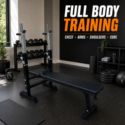 Adjustable Weight Bench With Barbell Rack Flat Workout Exercise Gym Bench Press