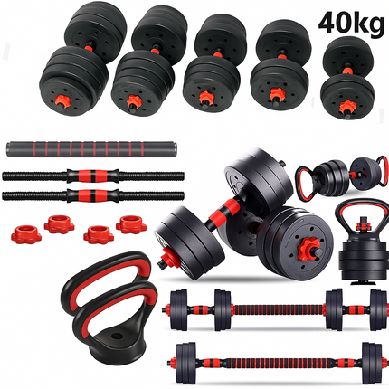 Adjustable Dumbbell Barbell Weight 40KG Lifting 6-in-1 Kettlebell Gym Set Kit