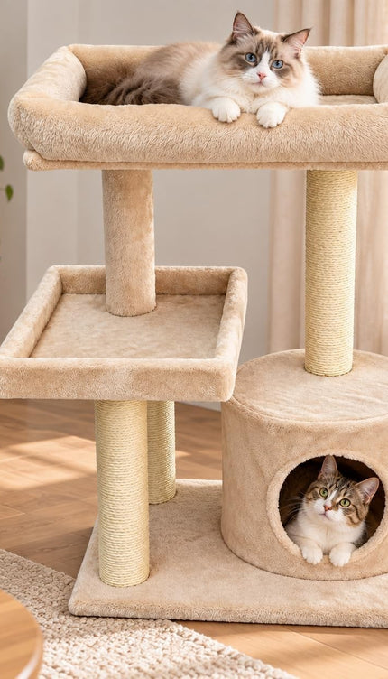 Mid-Height Cat Tree Tower 80CM Multi Level Activity Centre Sisal Scratching Post