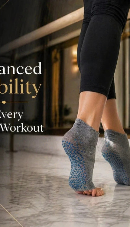 Open Toe Yoga Socks Light Grey Balance Comfort & Non Slip Grip Exercise Socks