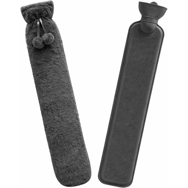 Extra Long 2.2L Hot Water Bottle Soft Fleece Cover Body Pain Relief Dark Grey