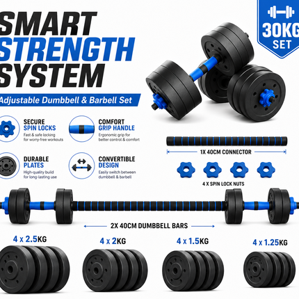 Dumbbell Barbell Set 30KG All In One Exercise Kit