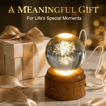Tree of Life Crystal Ball 6cm LED Night Light Rotating Base USB Warm White + RGB