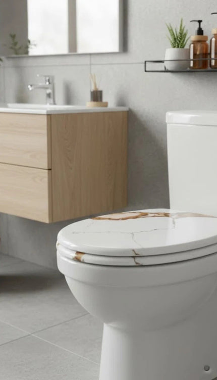 Universal Toilet Seat Gold Vein Marble Design Easy Fit WC Seat With Fitting 18"