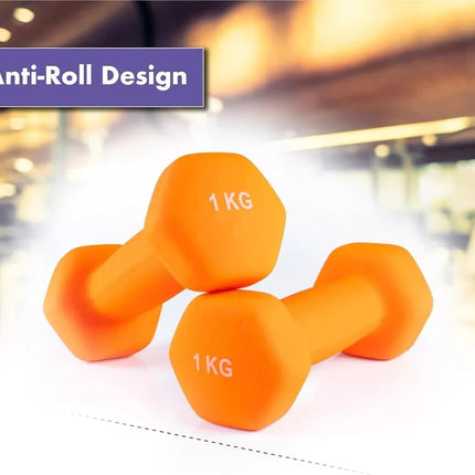 1KG x 2 Neoprene Dumbbells Iron Hand Weights Aerobic Workout Fitness Gym Orange