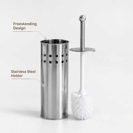 Toilet Brush and Holder Set Stainless Steel Bathroom WC Deep Cleaning Brush 38cm
