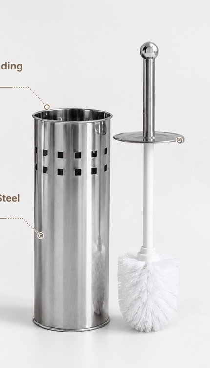 Toilet Brush and Holder Set Stainless Steel Bathroom WC Deep Cleaning Brush 38cm