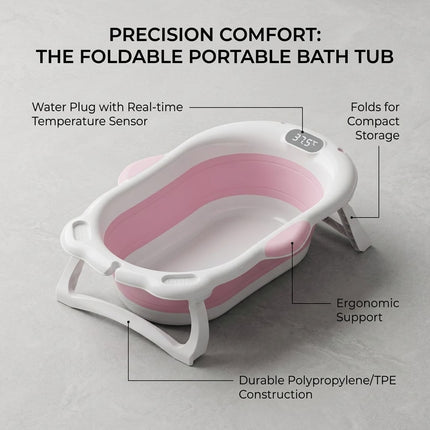 Baby Bathtub Foldable Portable Infant Toddler Bathtub with Temperature Sensor
