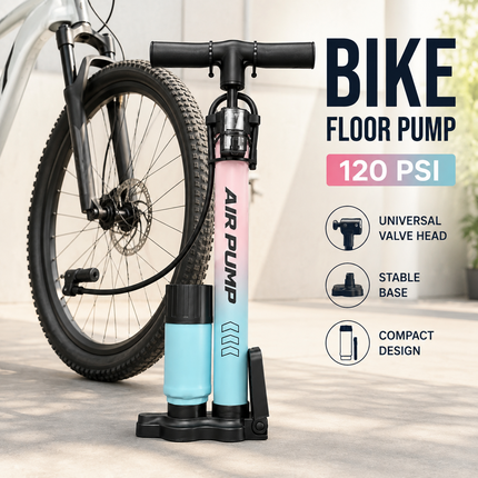 Bike Pump Bicycle Floor Air Pump With Gauge Presta & Schrader tire 120Psi Ball