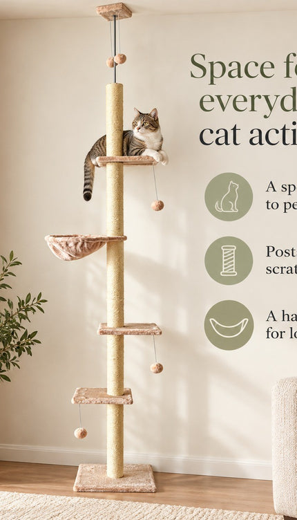 Floor to Ceiling Cat Tree 252cm Multi Level Sisal Scratching Post Hammock Toy