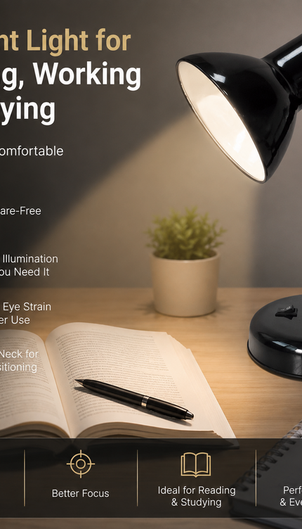 Black Flexible Neck Desk Lamp E27 40W for Study & Reading