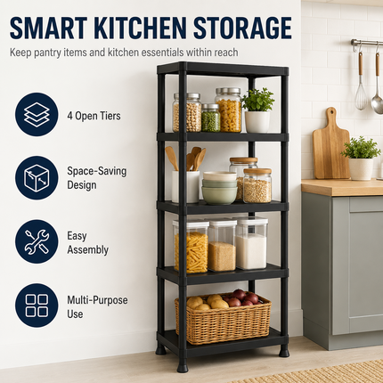 2x 5-Tier Heavy Duty Shelving Rack Black Plastic Unit