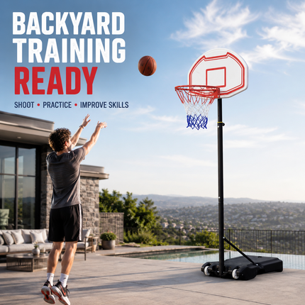Portable Basketball Hoop Stand Adjustable 6.5-10FT Height Backboard Wheeled Base