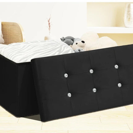 OTTOMAN STORAGE BOX FOLDING STORAGE OTTOMAN POUFFE BENCH SEAT TOY BOX 76cm