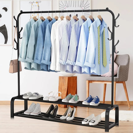 Heavy Duty Clothes Rail Rack Garment Hanging Stand with Shoe Shelves Storage