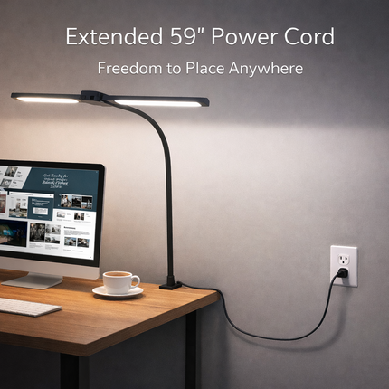 LED Desk Lamp with Clamp Double Dual Head Table Reading Craft Office Home Light