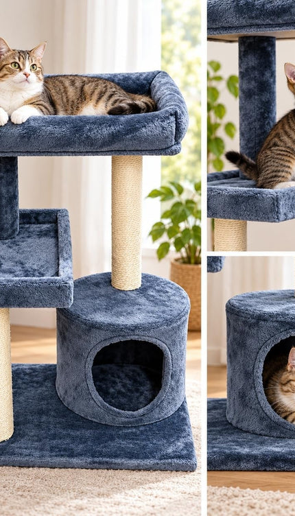 Mid-Height Cat Tree Tower 80CM Multi Level Activity Centre Sisal Scratching Post