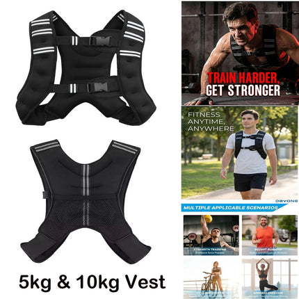 Weighted Vest 5kg 10kg Adjustable Fitness Training Running Jogging Gym Workout