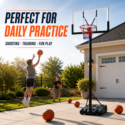 Portable Basketball Hoop Stand 6.5-10FT Adjustable Height Backboard Wheeled Base