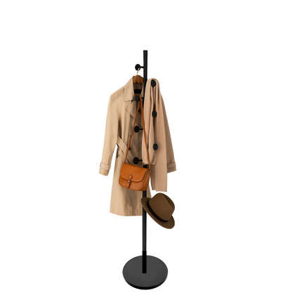 Black Metal Coat Stand 8 Hook Garment Rack Jacket Hat Umbrella Hanger Organizer