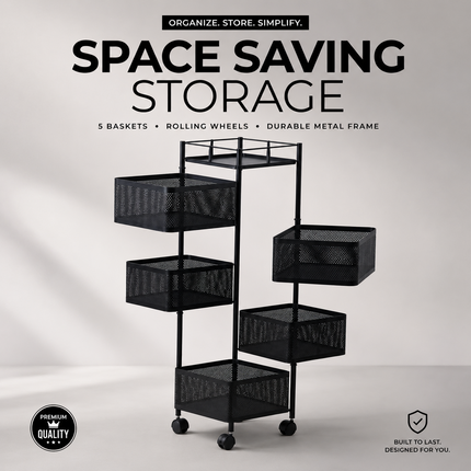 Storage Rack 6 Tier Rotating Kitchen Vegetable Trolley Cart Organizer Shelf